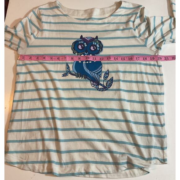 Talbots Large Petit LP Owl Knit Top Long Sleeve Teal / White Stripe Excellent - Picture 5 of 6